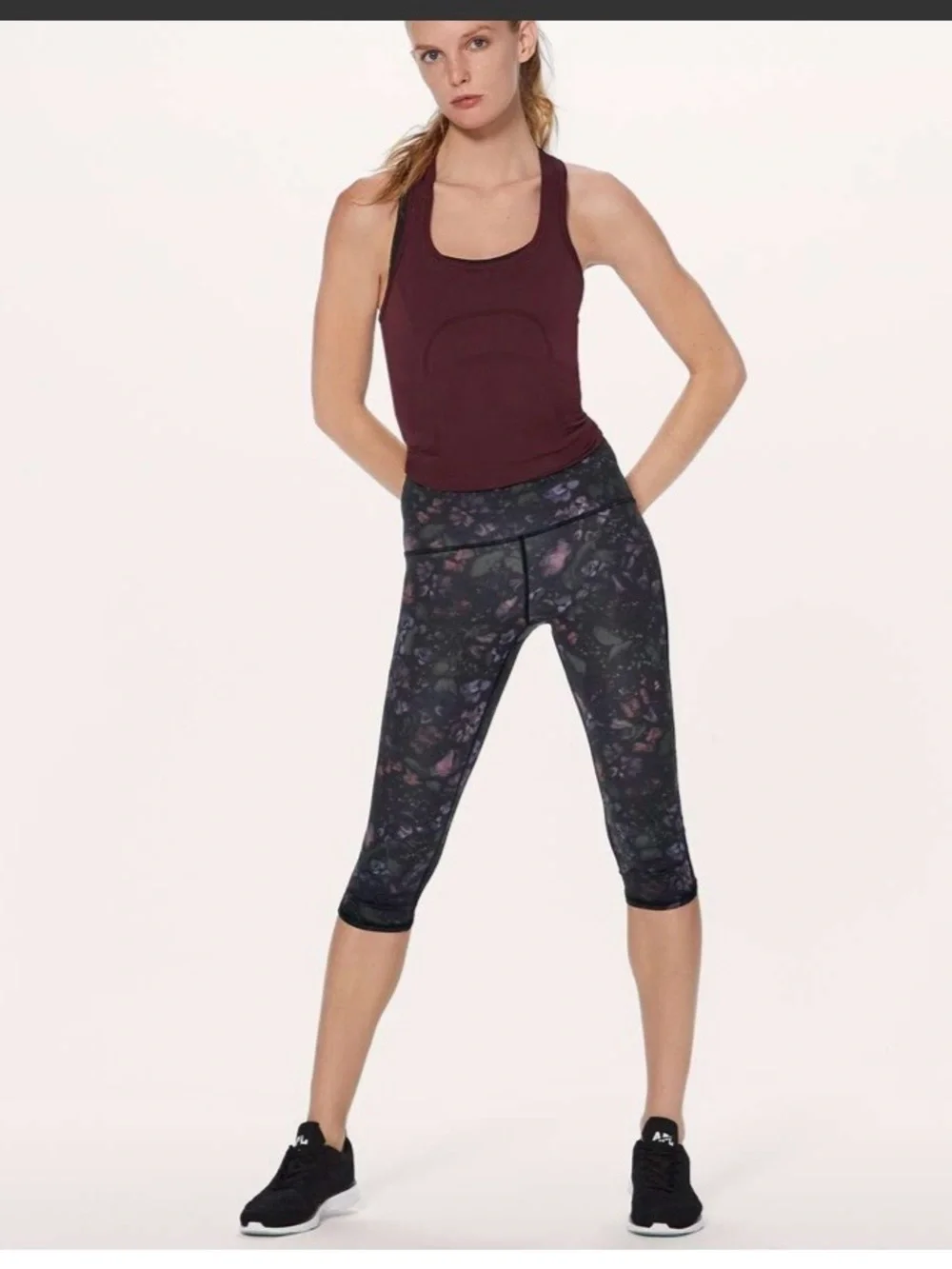 lululemon Train Times Crop Black Frozen Floral Black Crop Leggings 25664